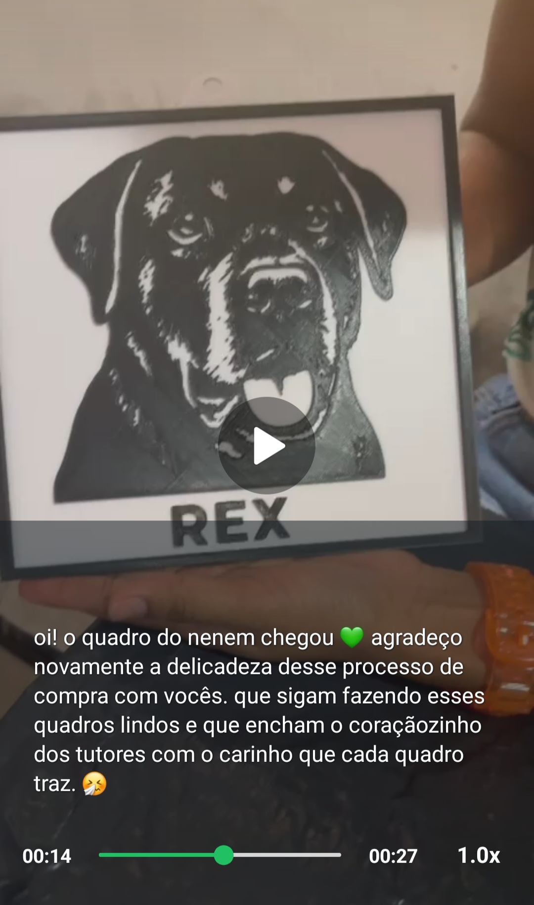 Vídeo real da cliente mostrando o quadro recebido
